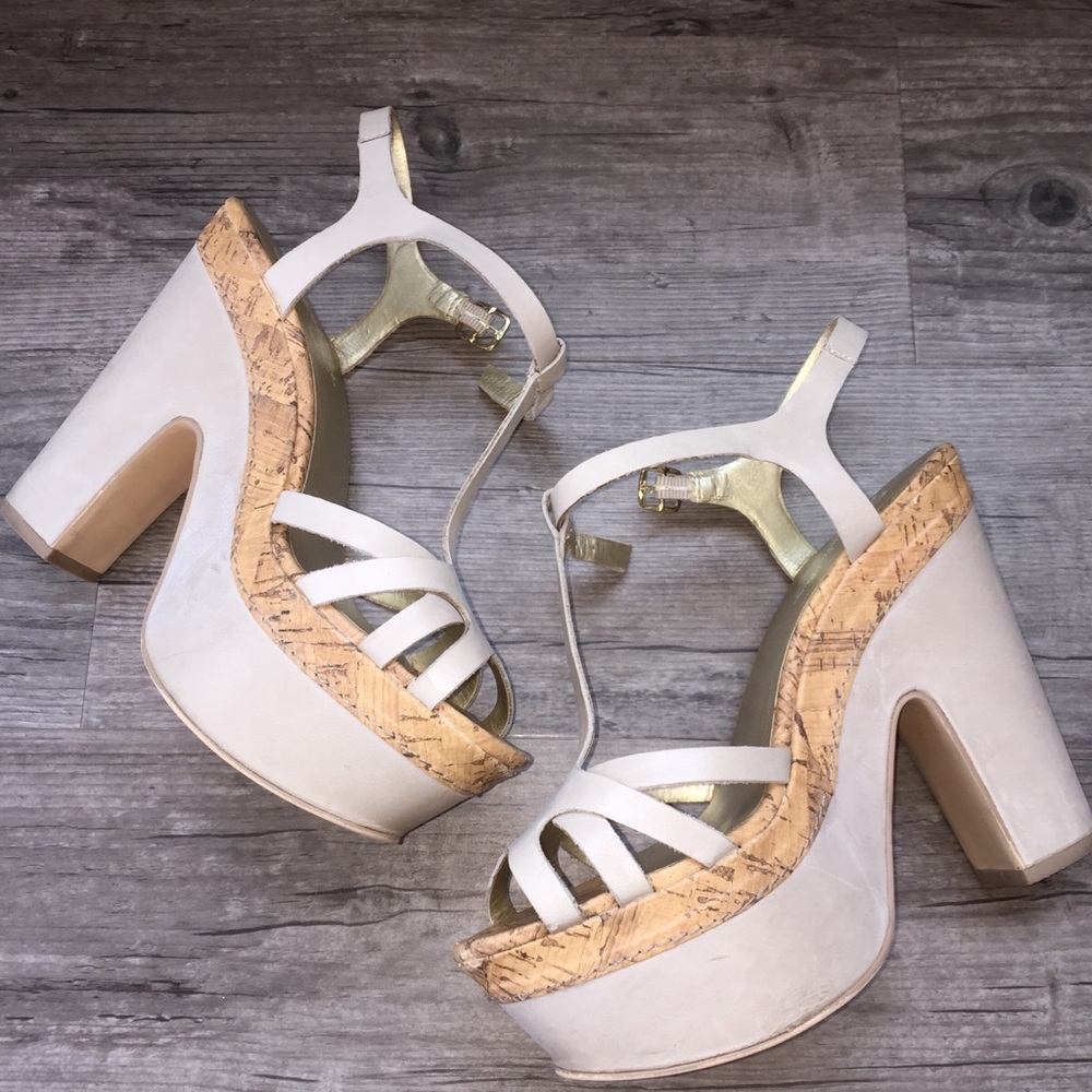 Seychelles Leather and Cork T-Strap Platform Heel